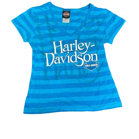 Harley-Davidson Tops - Harley-Davidson Teal & Aqua Striped V-Neck Tee